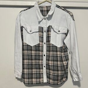 White and Black Lightweight Plaid Shirt Jacket